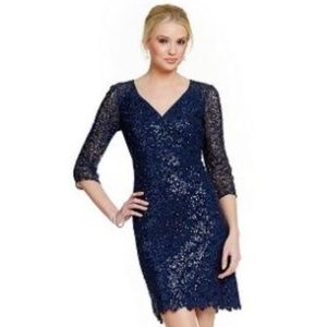 NWT Kay Unger Sequin Lace V-Neck Sheath Dress
